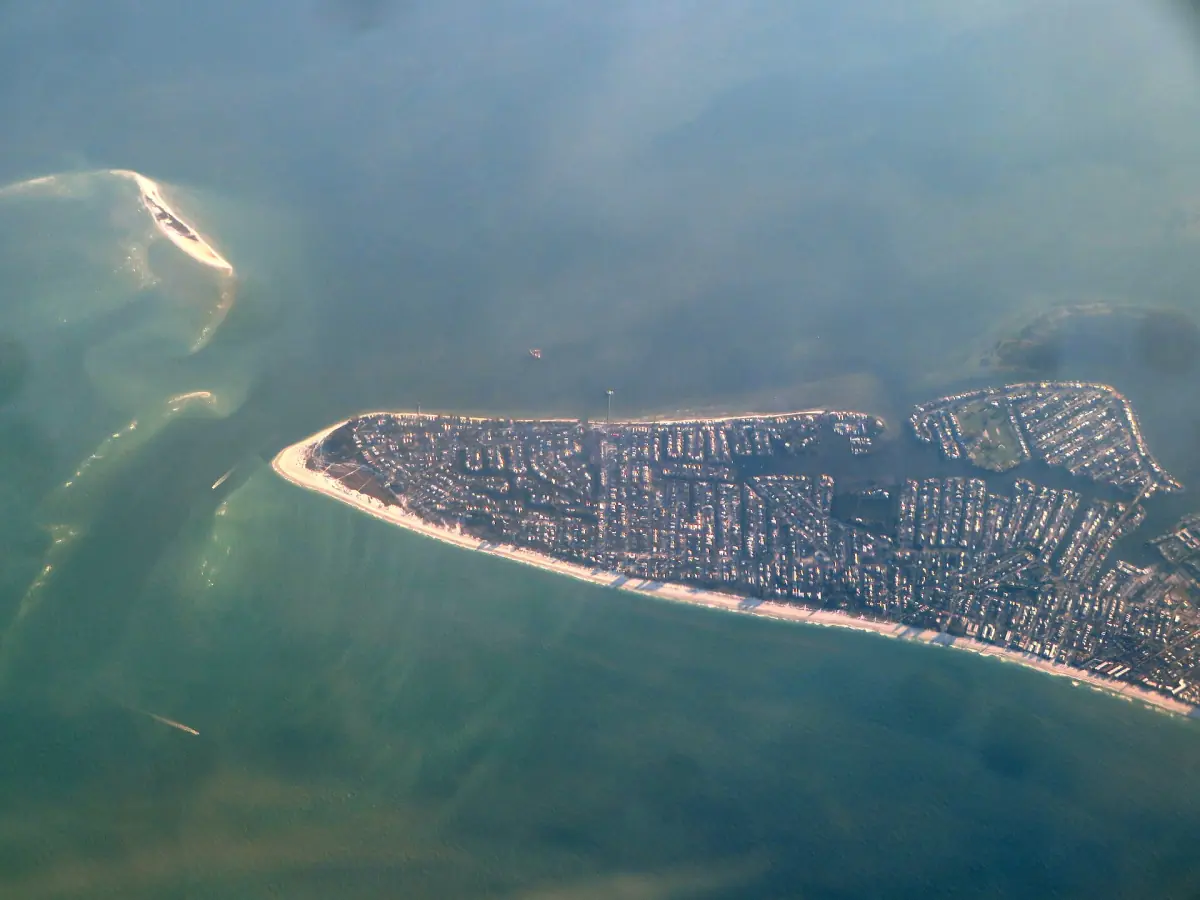 Aerial view of the sandy northern tip of Anna Maria Island